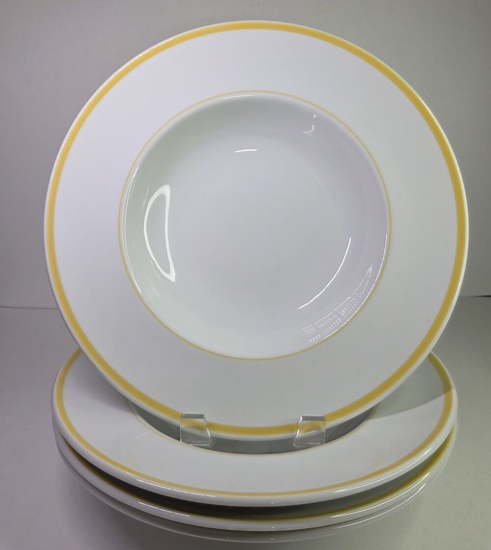 Set of 4 Williams-Sonoma Individual Pasta Bowls Brasserie Yellow Band Verge 11"